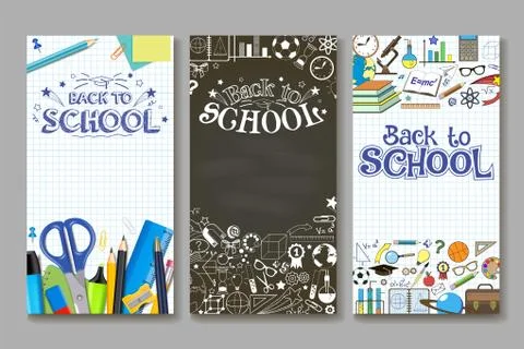 Back to school vector vertical banner template set Stock Illustration