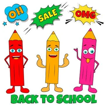 Back to school vertical background with pop art pencils Stock Illustration