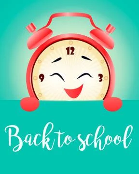 Back to school vertical background with realistic alarm clock Stock Illustration