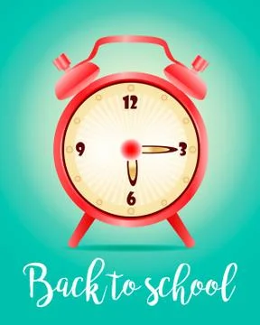 Back to school vertical background with realistic alarm clock Stock Illustration