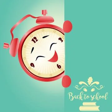 Back to school vertical background with realistic alarm clock Illustrazione stock