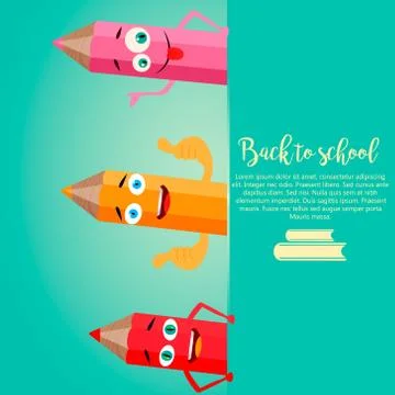 Back to school vertical background with realistic smiling pencils Stock Illustration