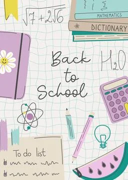 Back to school vertical background with school supplies. Education theme banner. Stock Illustration