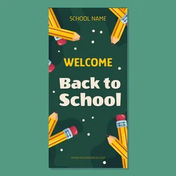 Back to school vertical banner template with classic yellow pencil with eraser Stock Illustration