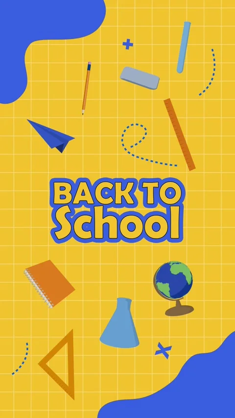 Back to School Vertical Motion Background with School Supplies Animation Stock Footage 339888886