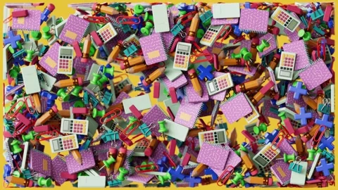 Back to School video background with school supplies floating and moving on.. Video stock 337620882