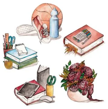 Back to school watercolor Illustrazione stock