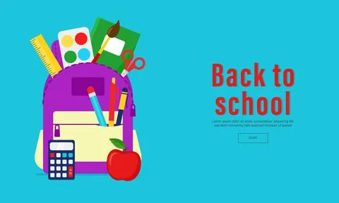 Back to school web banner, children's backpack. Stock Illustration