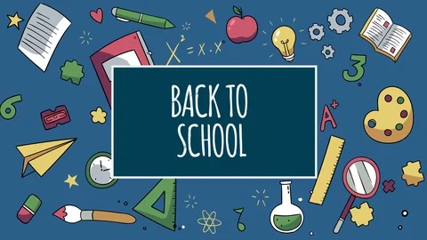 Back to school web banner, colorful kid backpack video. Student bag with class s Stock Footage 113855282