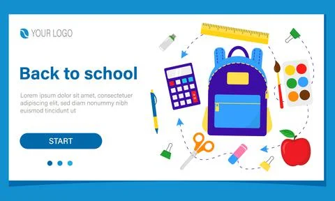 Back to school web banner design. Backpack and school supplies Stockillustratie