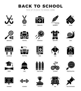 Back To School web icons in Glyph style. Stock Illustration