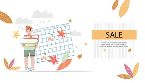 Back to school webpage template with child, flat cartoon vector illustration. Stock Illustration