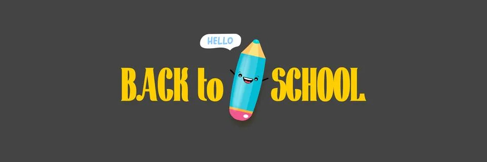 Back to school website banner vector illustration. Cute kawaii pencil character Stock Illustration