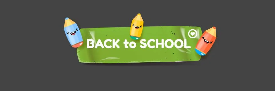 Back to school website banner vector illustration. Cute kawaii pencil character Stock Illustration