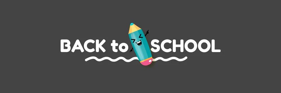 Back to school website banner vector illustration. Cute kawaii pencil character Stock Illustration