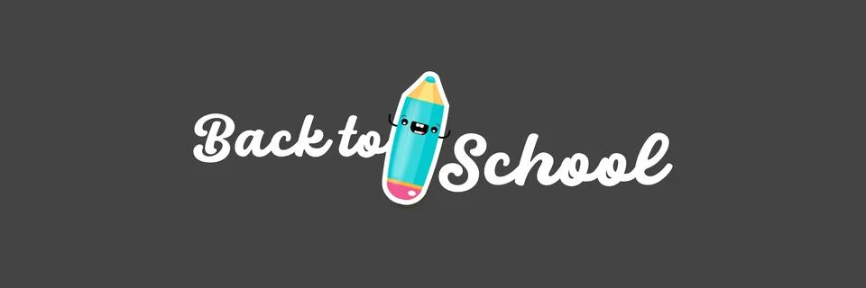 Back to school website banner vector illustration. Cute kawaii pencil character Stock Illustration