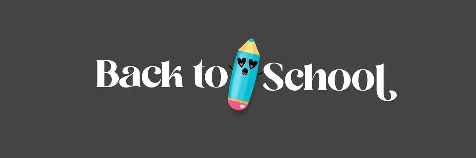 Back to school website banner vector illustration. Cute kawaii pencil character Stock Illustration