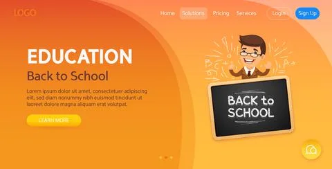 Back to School Website Template with Teacher Stock Illustration