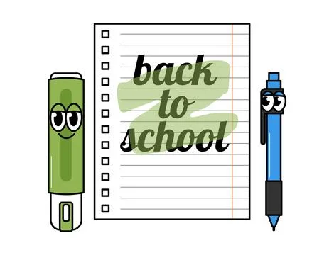 Back to school weird character. Groovy sheet of paper with inscription, mar.. Stock Illustration