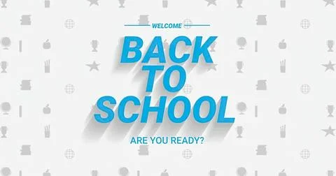 Back to school welcome sign with text and trophies Stock Illustration