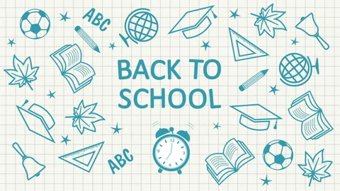 Back to School on the white background with book, globe, pencil, ball, clock Stock Footage 114978836