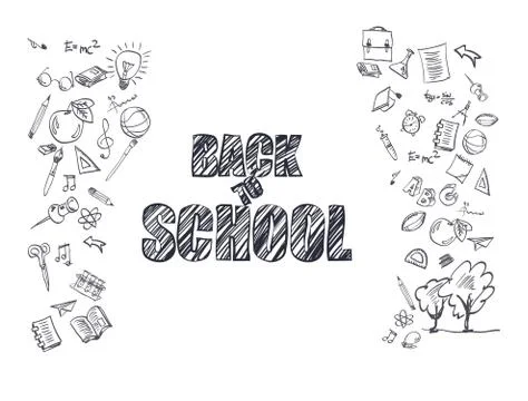 Back to school. White background with drawings on the theme of education. Stockillustratie
