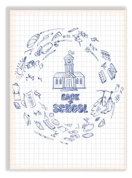 Back to school. White background with drawings on the theme of education. Stock-Illustration