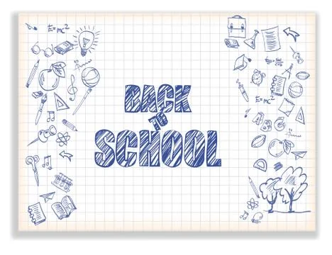 Back to school. White background with drawings on the theme of education. Stock Illustration
