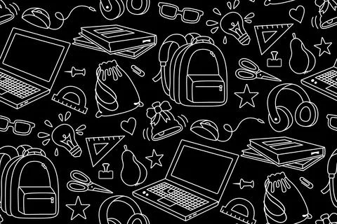 Back to School white doodle seamless pattern vector 스톡 일러스트