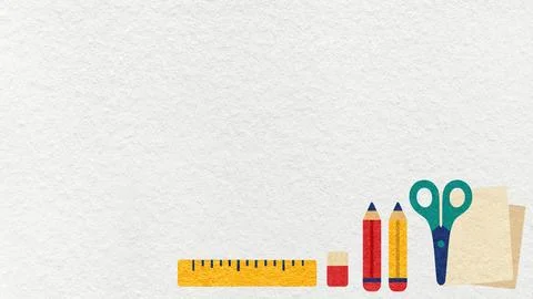 Back to school white textured paper background with copy space and statione.. Stock Illustration