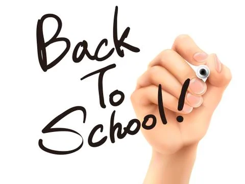 Back to school words written by 3d hand Stock Illustration