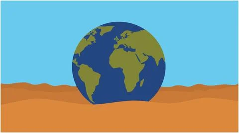 Back to School World globe icon resting on sandy desert dunes with earth da.. Stock Illustration