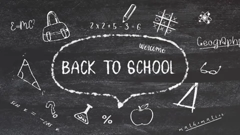 Back to school write on chalkboard animation cinematic title Video stock 280391094