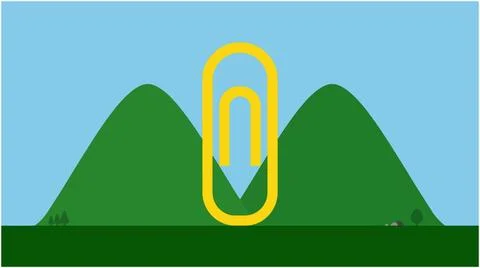Back to School Yellow paperclip over green mountains and blue sky with pape.. Stock Illustration