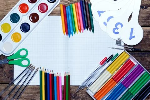 Back to school.background.Various school supplies Stock Photos