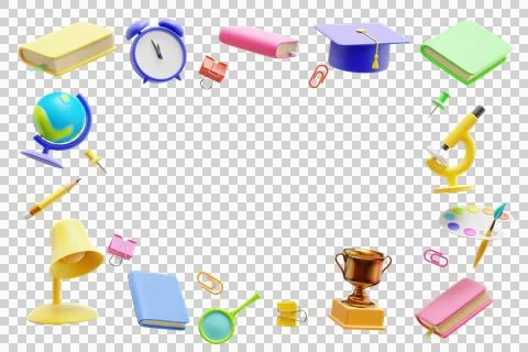 Back to school.Frame from student study elements, isolated background Illustrazione stock