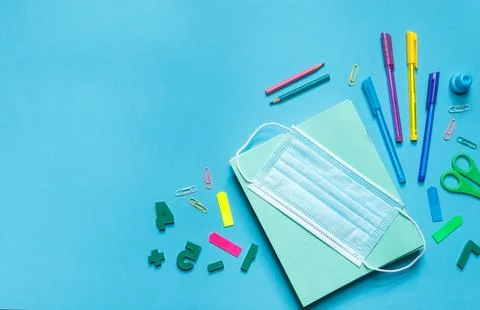 Back to school.school supplies for study, notebooks and colored pens and a Stock Photos