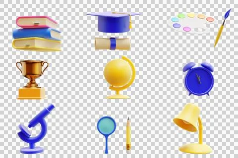 Back to school.Student study elements icon set, isolated white background. Stock Illustration