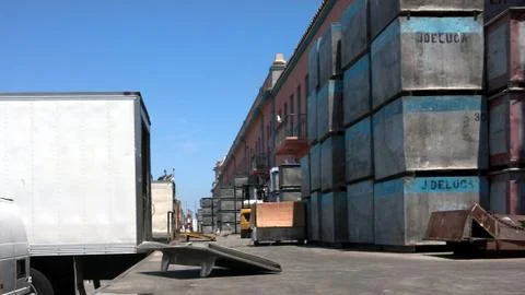 Back Of Semi Tractor Trailer At Loading Dock Stock Photos