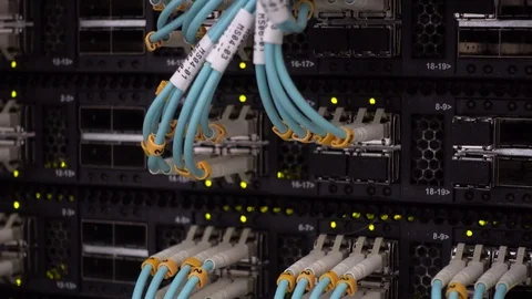The back of the server rack needs to be cleaned. Dirty panel. Working Server. Stock Footage 128675012
