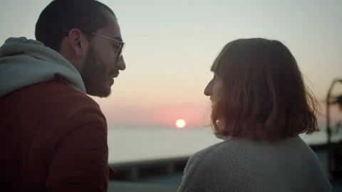 Back shot portrait of romantic dating morning sunrise time of affectionate Stock Footage 136673013