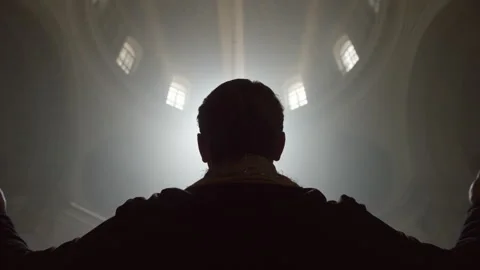 Back shot of a priest at church Stock Footage 283243785