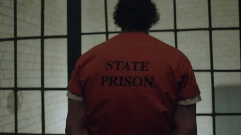 Back shot of a prisoner in jail Stock Footage 283087592