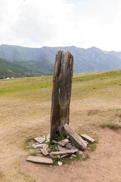 The back side of the ancient stone Adyr-Kan - Chuisky Deer stone - which is Stock Photos