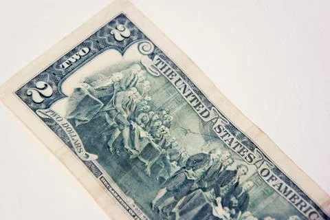 The back side of the banknote is two dollars. Stock Photos