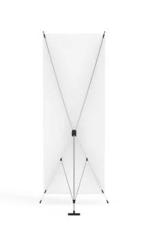 Back side banner x-stands display isolated on white background. 3d rendering. Stock Illustration