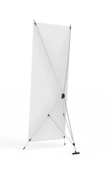 Back side banner x-stands display isolated on white background. 3d rendering. Stock Illustration