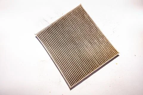Back side of cabin filter contaminated during operation of cars, as well as c Stock Photos