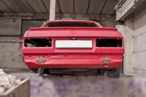 Back side of the crashed red car Stock Photos