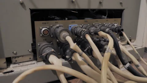 Back Side Of Digital Electronic Devices. Concept: Buttons, Wiring, Plugs Stock-Footage 179524755